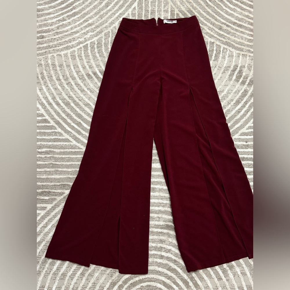 Do Be burgundy high slit hem split pants